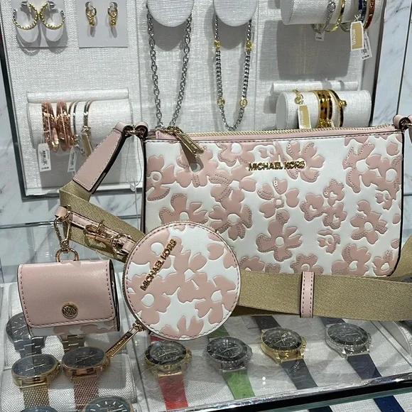 Michael Kors Jet Set Sm Sequined Floral Print Crossbody Case for Apple Airpods P - Picture 5 of 16